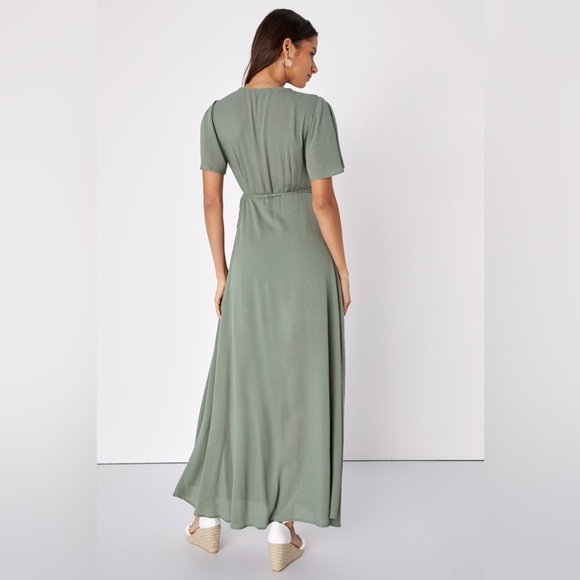 Lulus Much Obliged Washed Olive Green Wrap Maxi Dress - Medium - Picture 3 of 7
